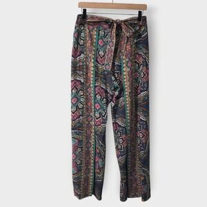 Johnny Was Spezia Wrap Pants Viscose Paisley Floral Split Wide Leg Medium Boho